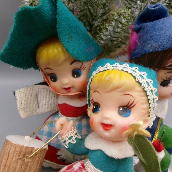 Mary and Her Lamb, Jill and Her Pail Flocked Ornaments, Vintage Christmas - Picture 3 of 8